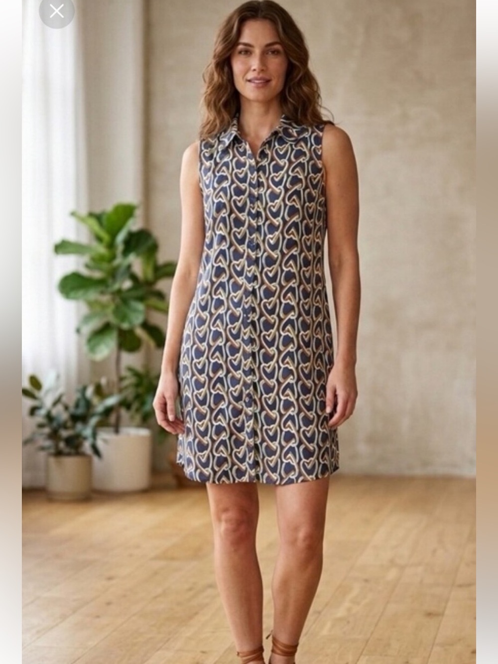 CAbi Armour Navy Lime Orange Retro Heart Print Shirt Dress SZ XS/S